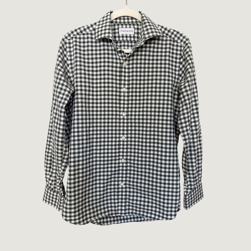 Ovadia & Sons Mens Gingham Button Down Shirt Dark Green White Size M Made in USA